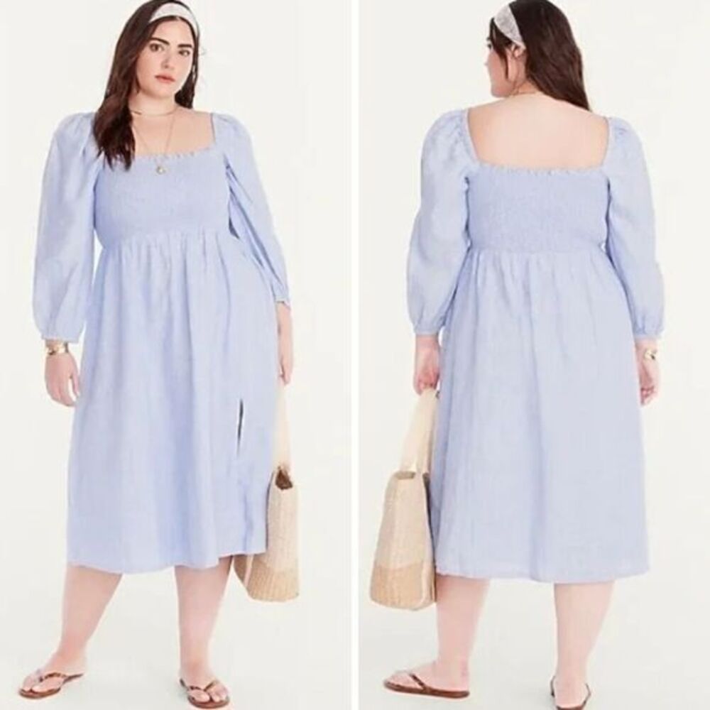 J. Crew Light Blue Smocked Midi Dress